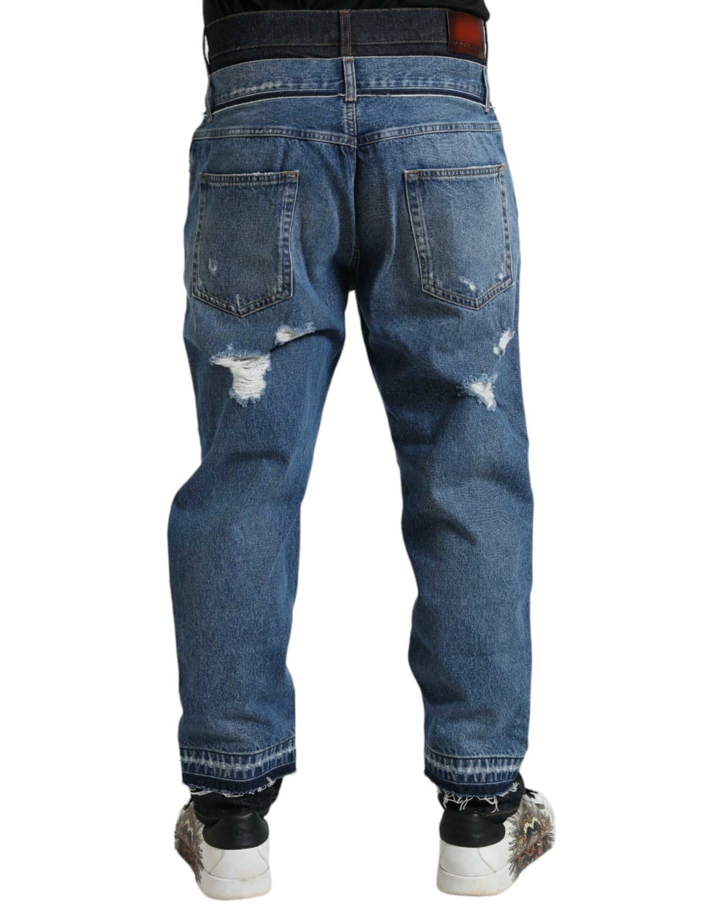 Dolce & Gabbana Blue Tattered Cotton Men Denim Men's Jeans