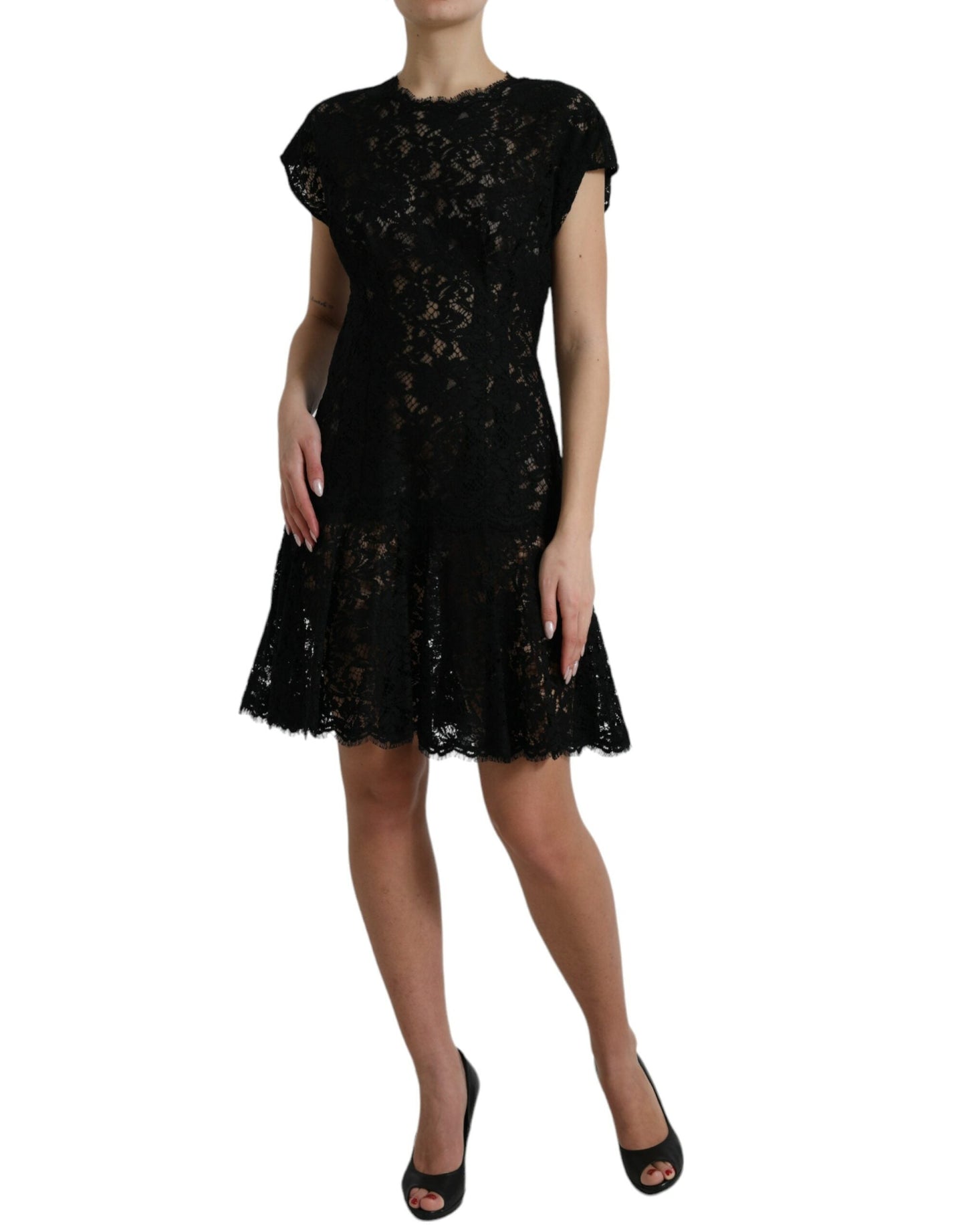 Dolce & Gabbana Black Floral Lace Cotton A-line Mini Women's Dress