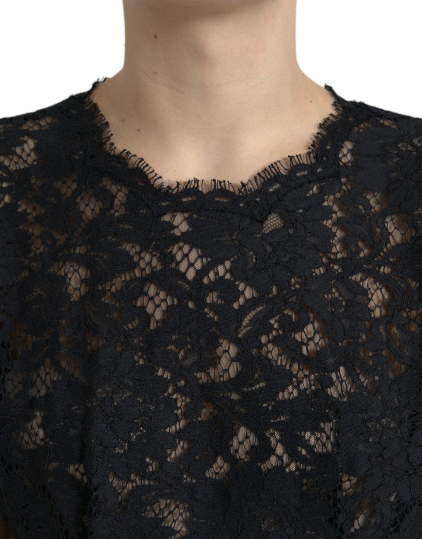 Dolce & Gabbana Black Floral Lace Cotton A-line Mini Women's Dress
