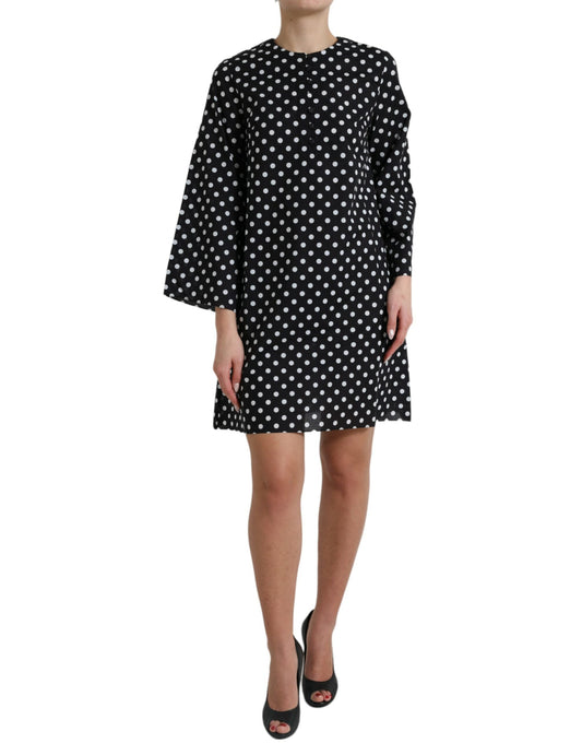 Dolce & Gabbana Black White Polka Dot Nylon Shift Mini Women's Dress