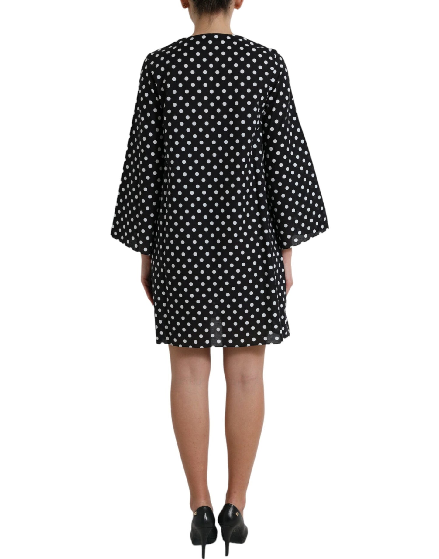Dolce & Gabbana Black White Polka Dot Nylon Shift Mini Women's Dress