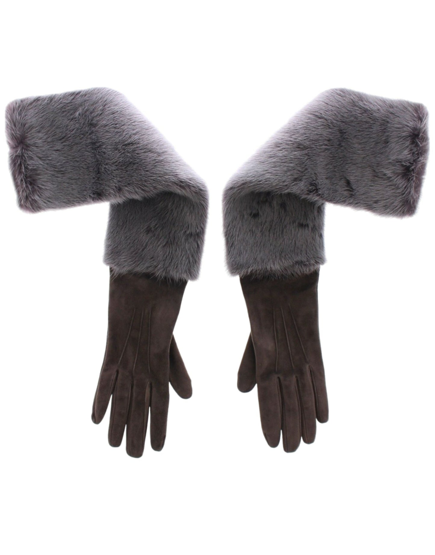 Dolce & Gabbana Gray Mink Fur Lambskin Suede Leather Women's Gloves