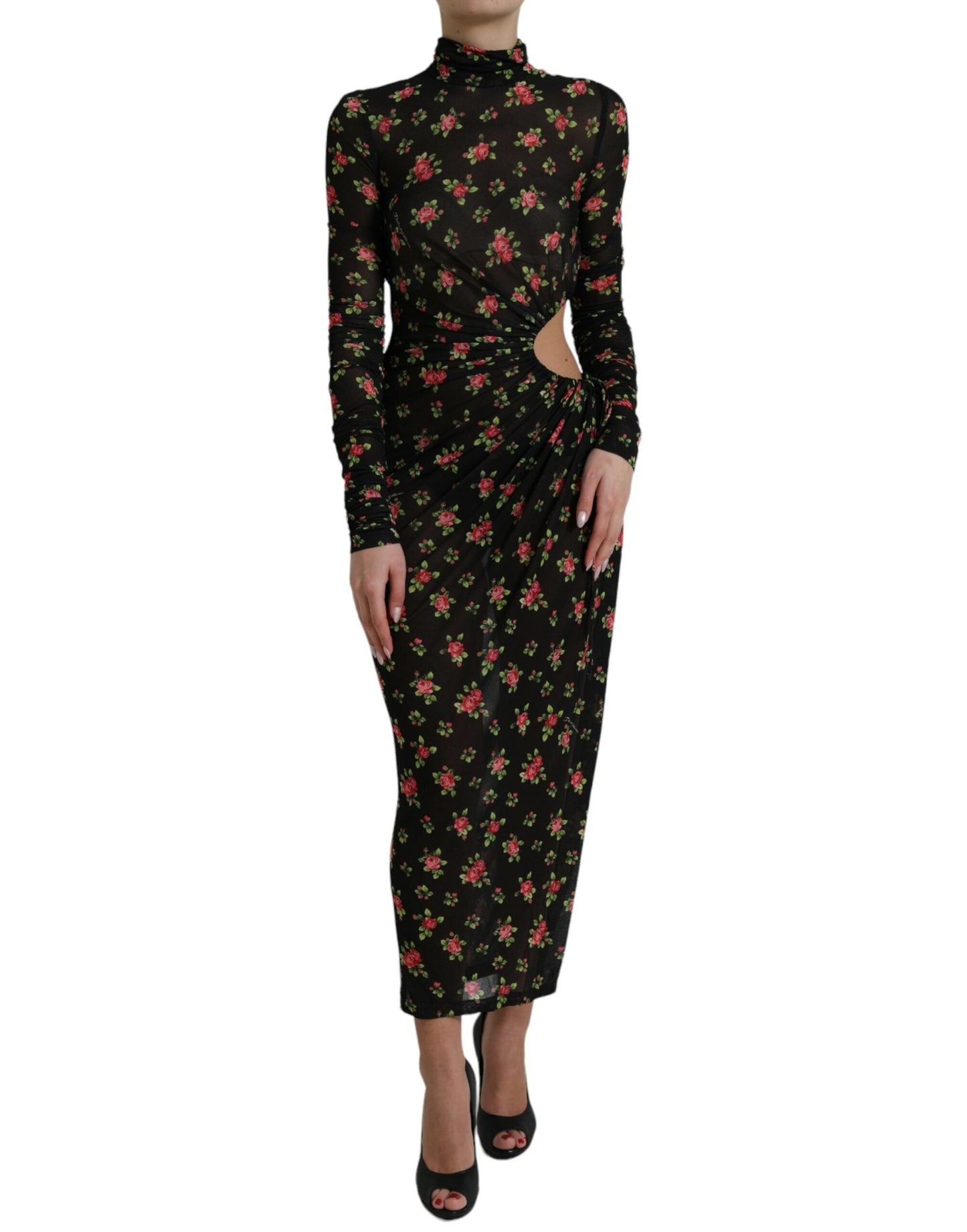 Dolce & Gabbana Black Floral Cut Out Sheath Long Maxi Women's Dress