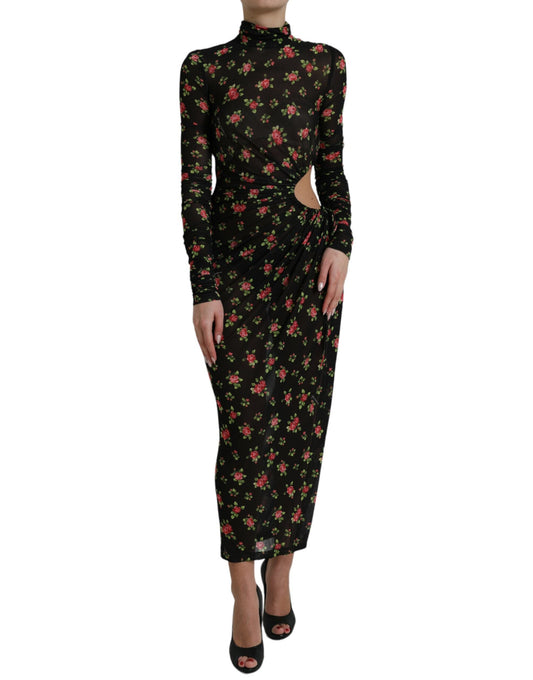 Dolce & Gabbana Black Floral Cut Out Sheath Long Maxi Women's Dress