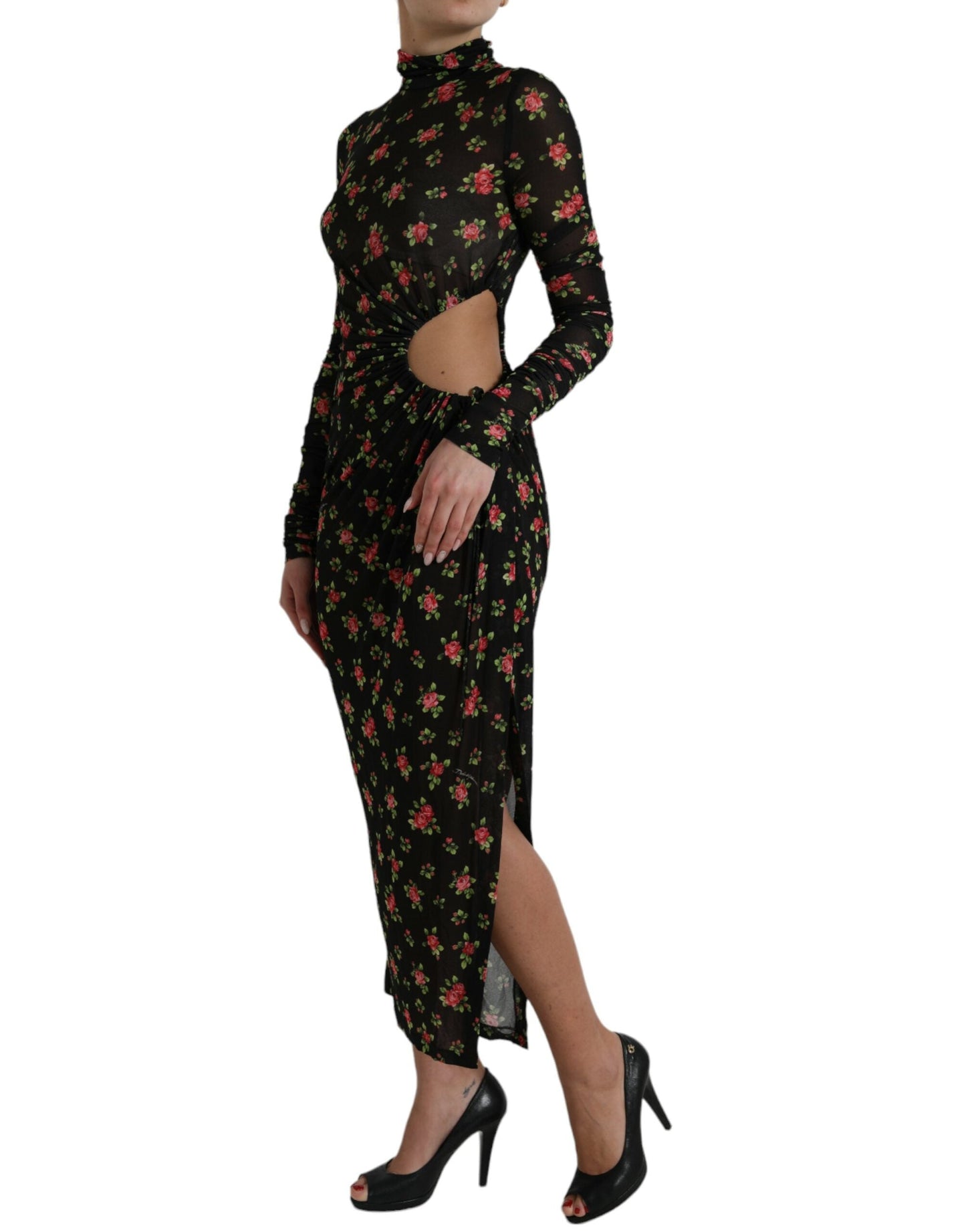 Dolce & Gabbana Black Floral Cut Out Sheath Long Maxi Women's Dress