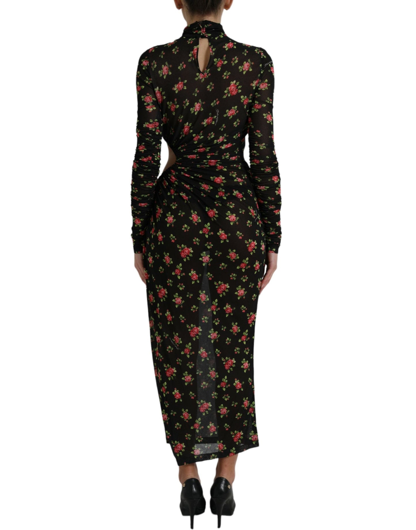 Dolce & Gabbana Black Floral Cut Out Sheath Long Maxi Women's Dress