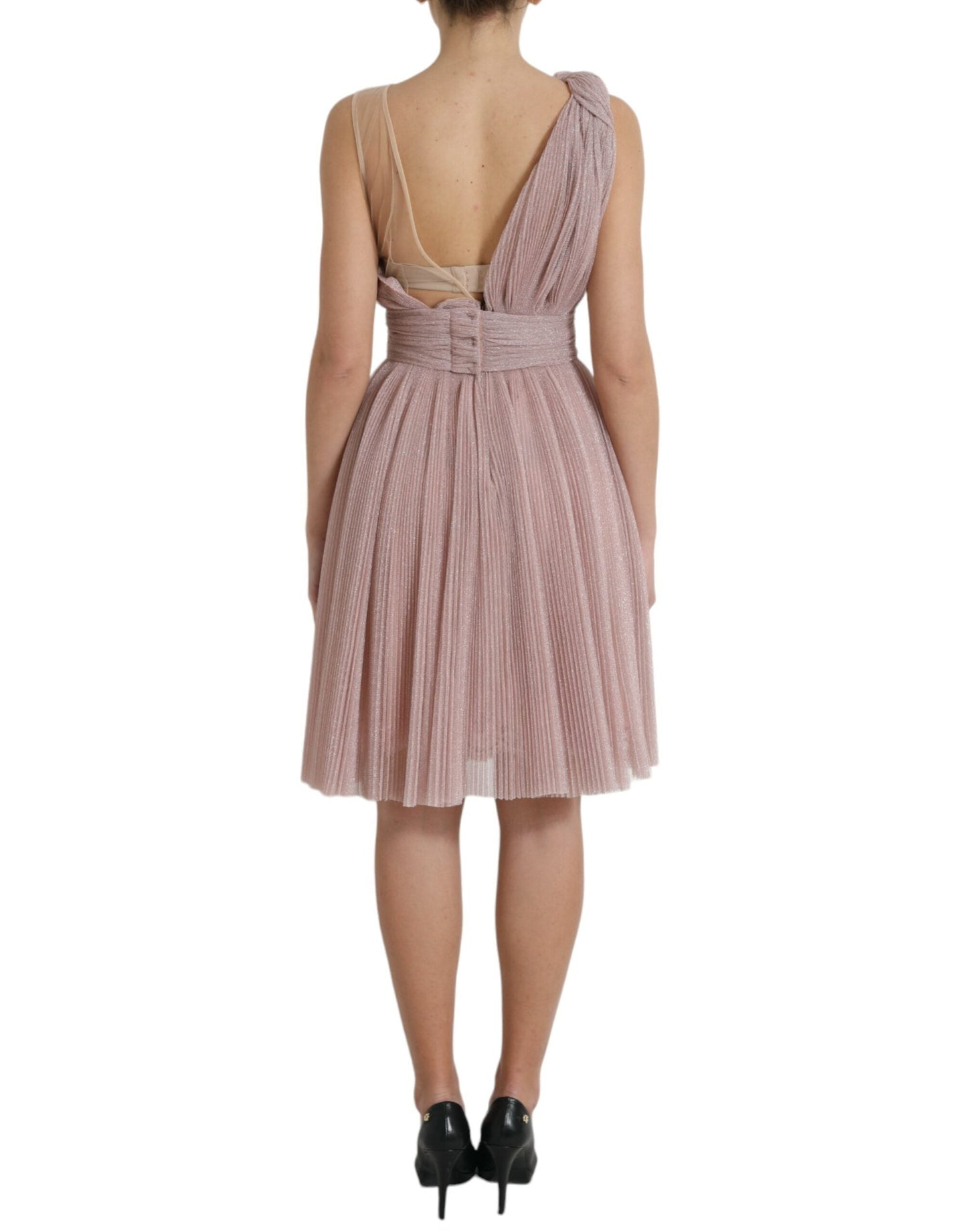 Dolce & Gabbana Pink One Shoulder Pleated Lame Tulle Women's Dress