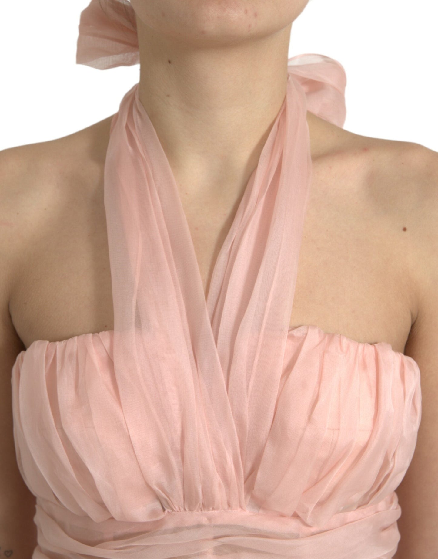 Dolce & Gabbana Pink Silk Chiffon Halter A-line Pleated Midi Women's Dress
