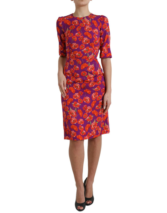 Dolce & Gabbana Multicolor Floral Poppy Print Sheath Women's Dress