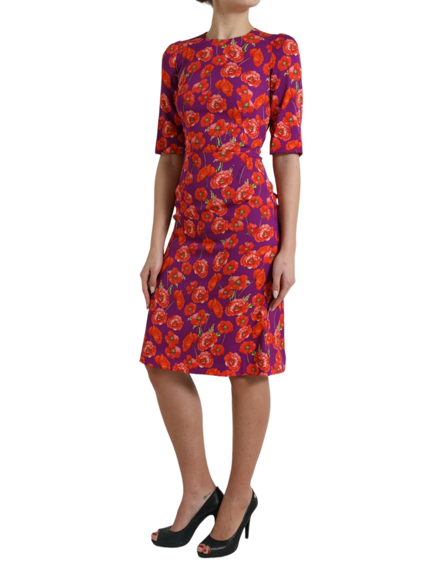 Dolce & Gabbana Multicolor Floral Poppy Print Sheath Women's Dress