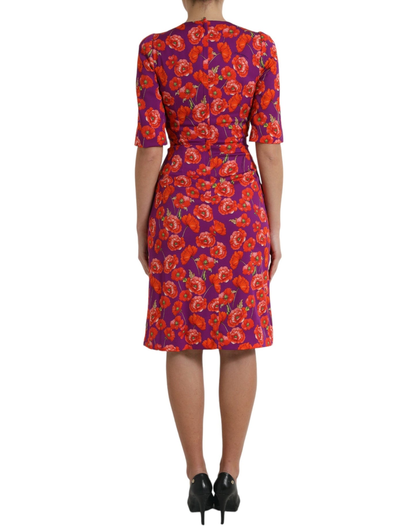 Dolce & Gabbana Multicolor Floral Poppy Print Sheath Women's Dress