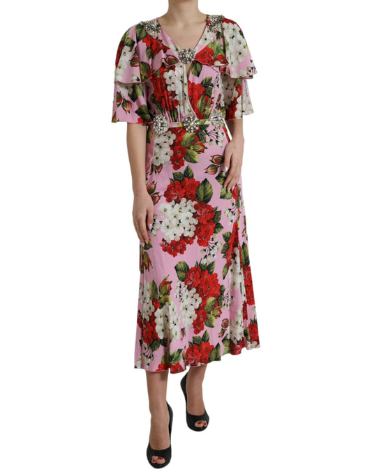 Dolce & Gabbana Multicolor Floral Crystal Embellished A-line Women's Dress