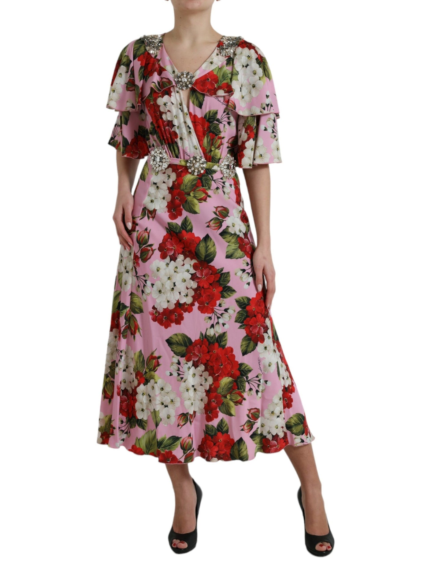 Dolce & Gabbana Multicolor Floral Crystal Embellished A-line Women's Dress