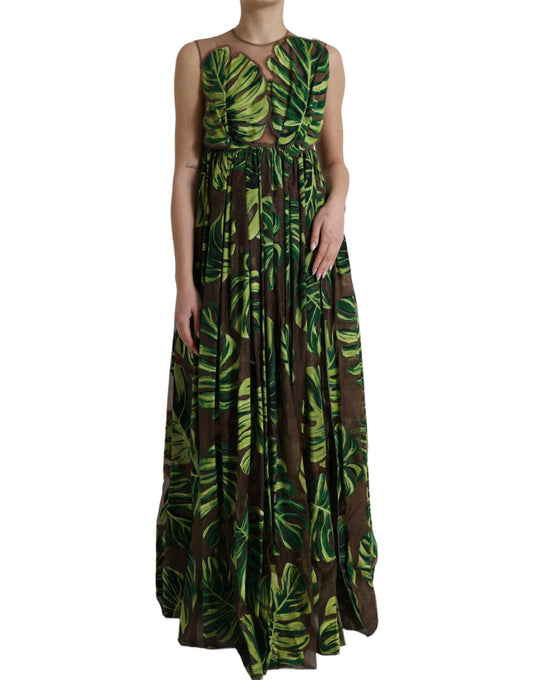 Dolce & Gabbana Green Banana Leaf Sleeveless Long Maxi Women's Dress