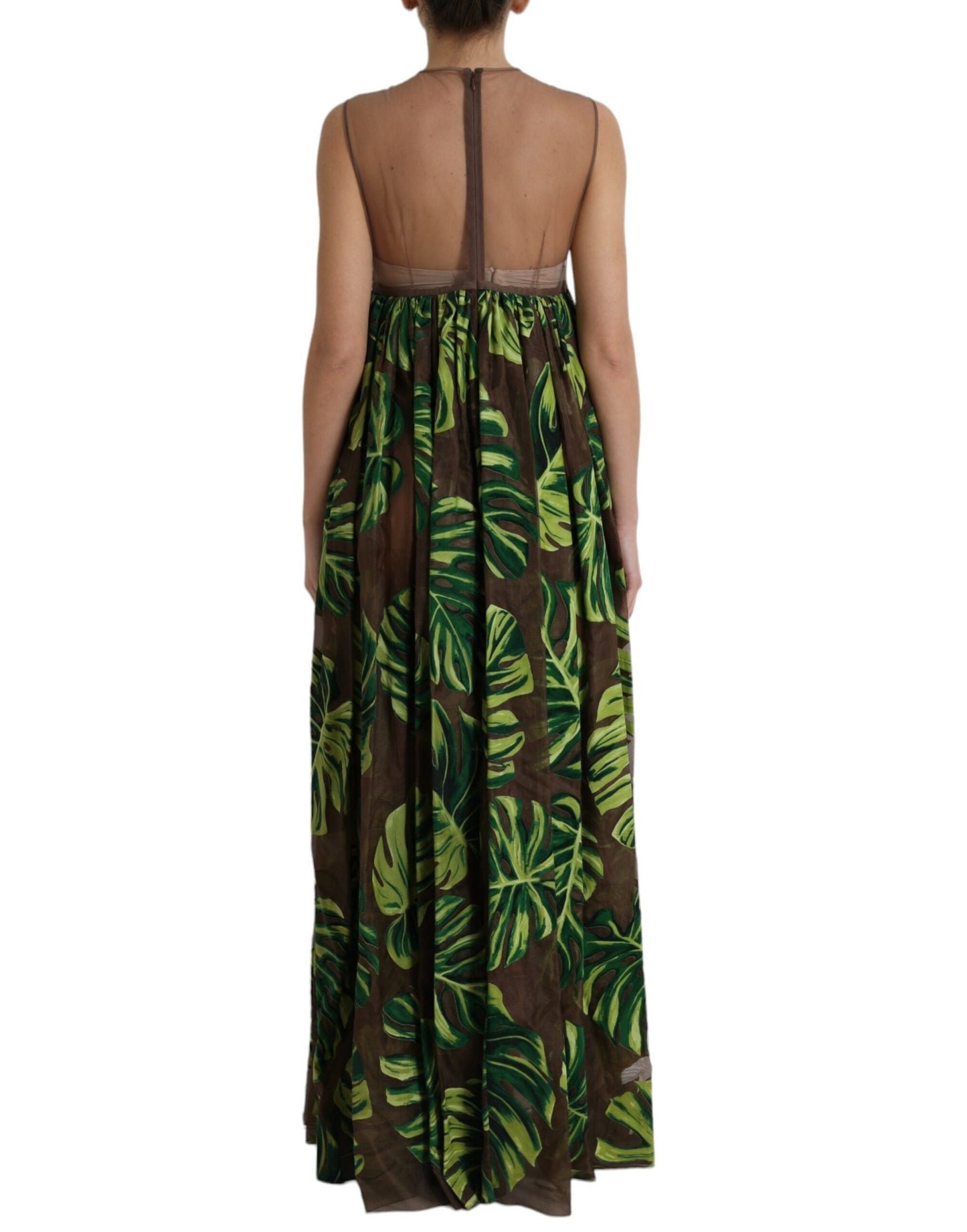 Dolce & Gabbana Green Banana Leaf Sleeveless Long Maxi Women's Dress