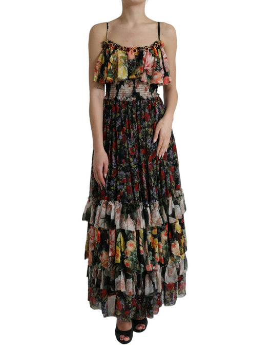 Dolce & Gabbana Multicolor Floral Chiffon Tiered Maxi Women's Dress
