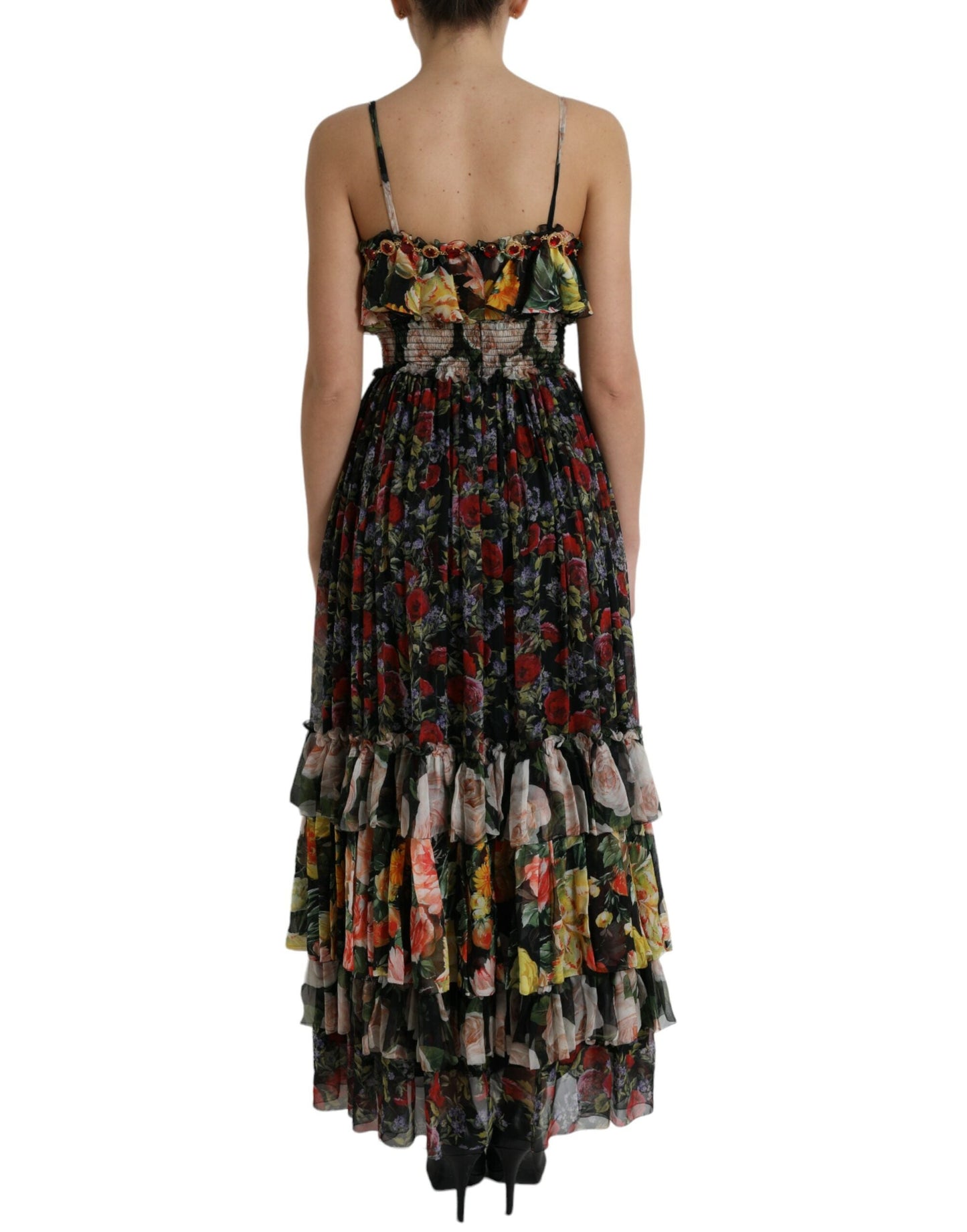 Dolce & Gabbana Multicolor Floral Chiffon Tiered Maxi Women's Dress