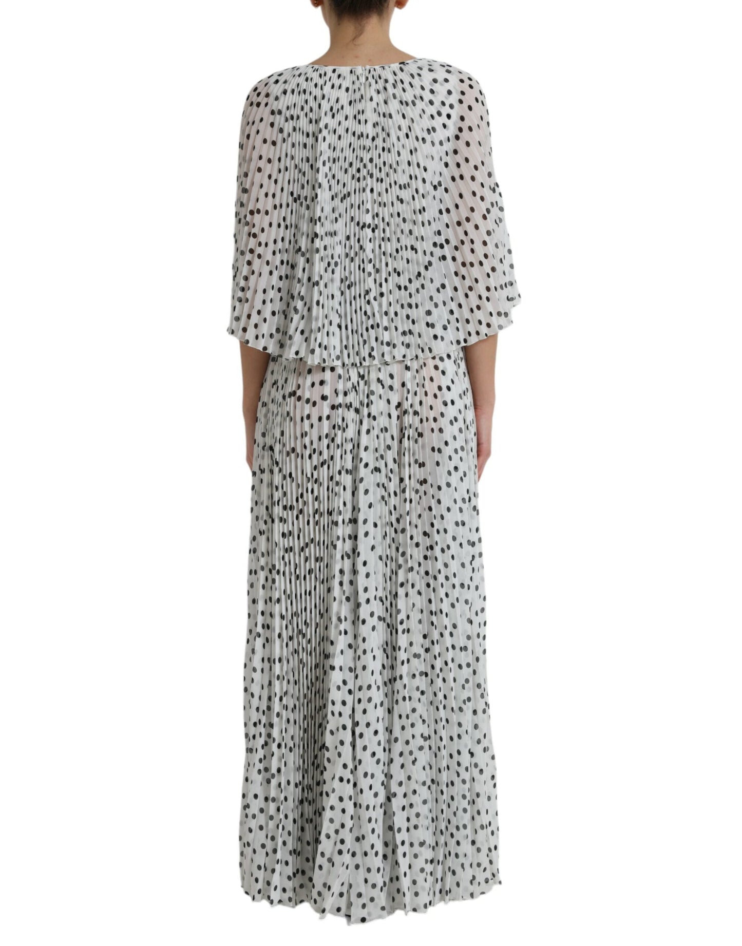 Dolce & Gabbana White Polka Dot A-line Pleated Maxi Women's Dress