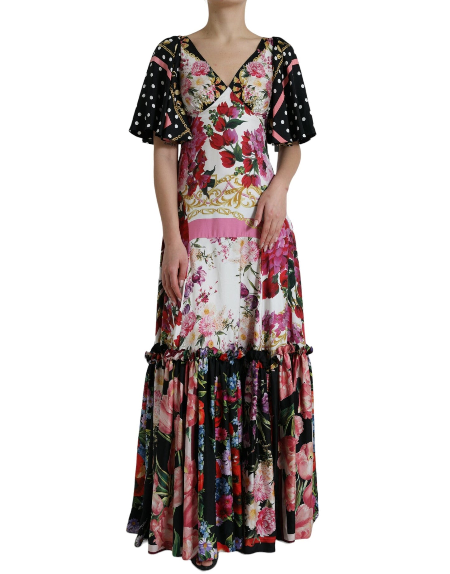 Dolce & Gabbana Multicolor Floral Print Silk Twill Gown Women's Dress