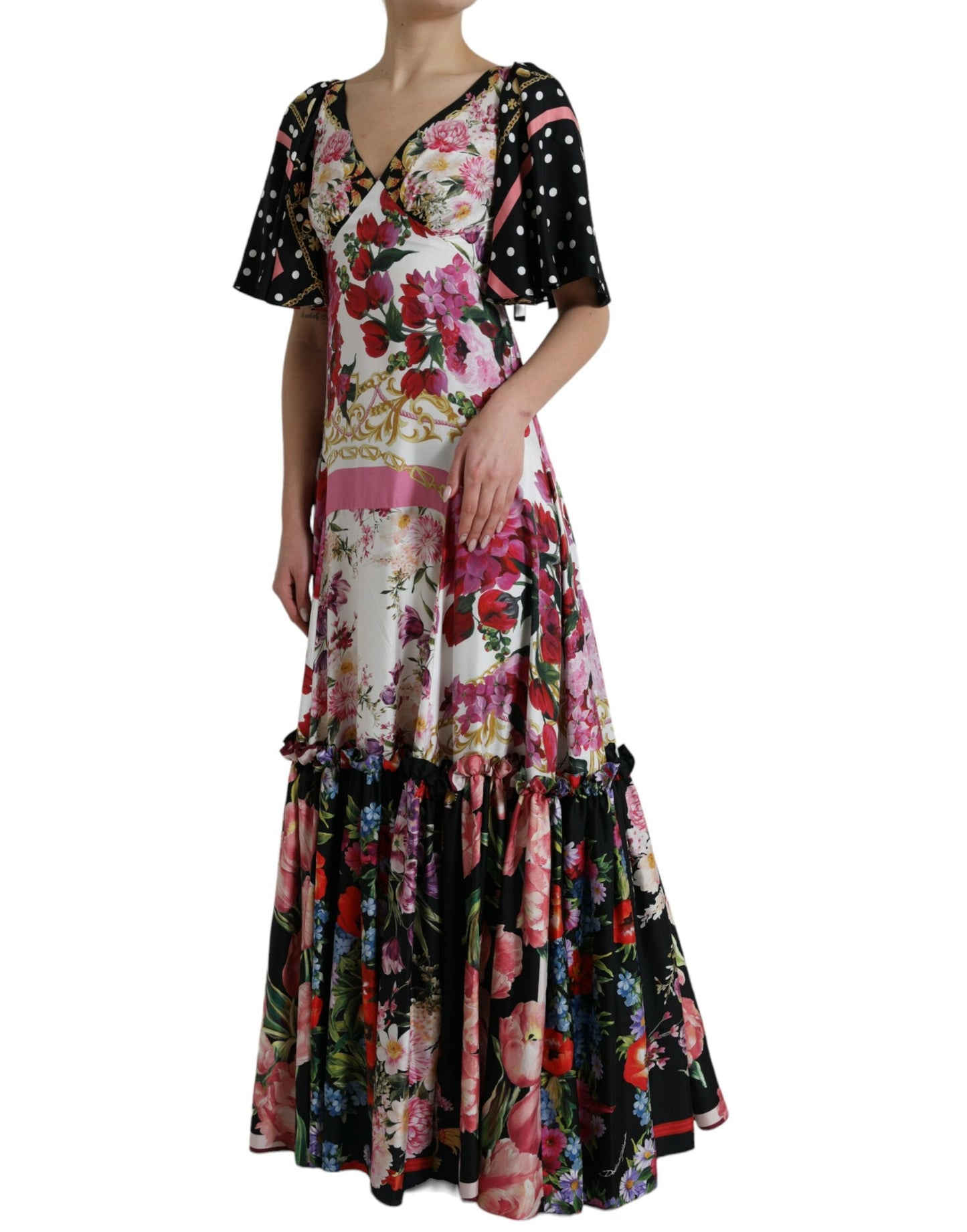 Dolce & Gabbana Multicolor Floral Print Silk Twill Gown Women's Dress