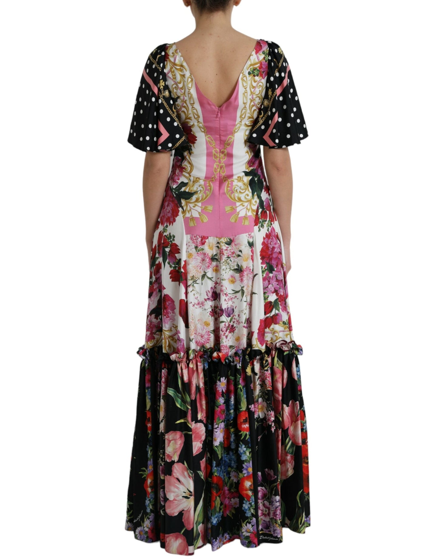 Dolce & Gabbana Multicolor Floral Print Silk Twill Gown Women's Dress