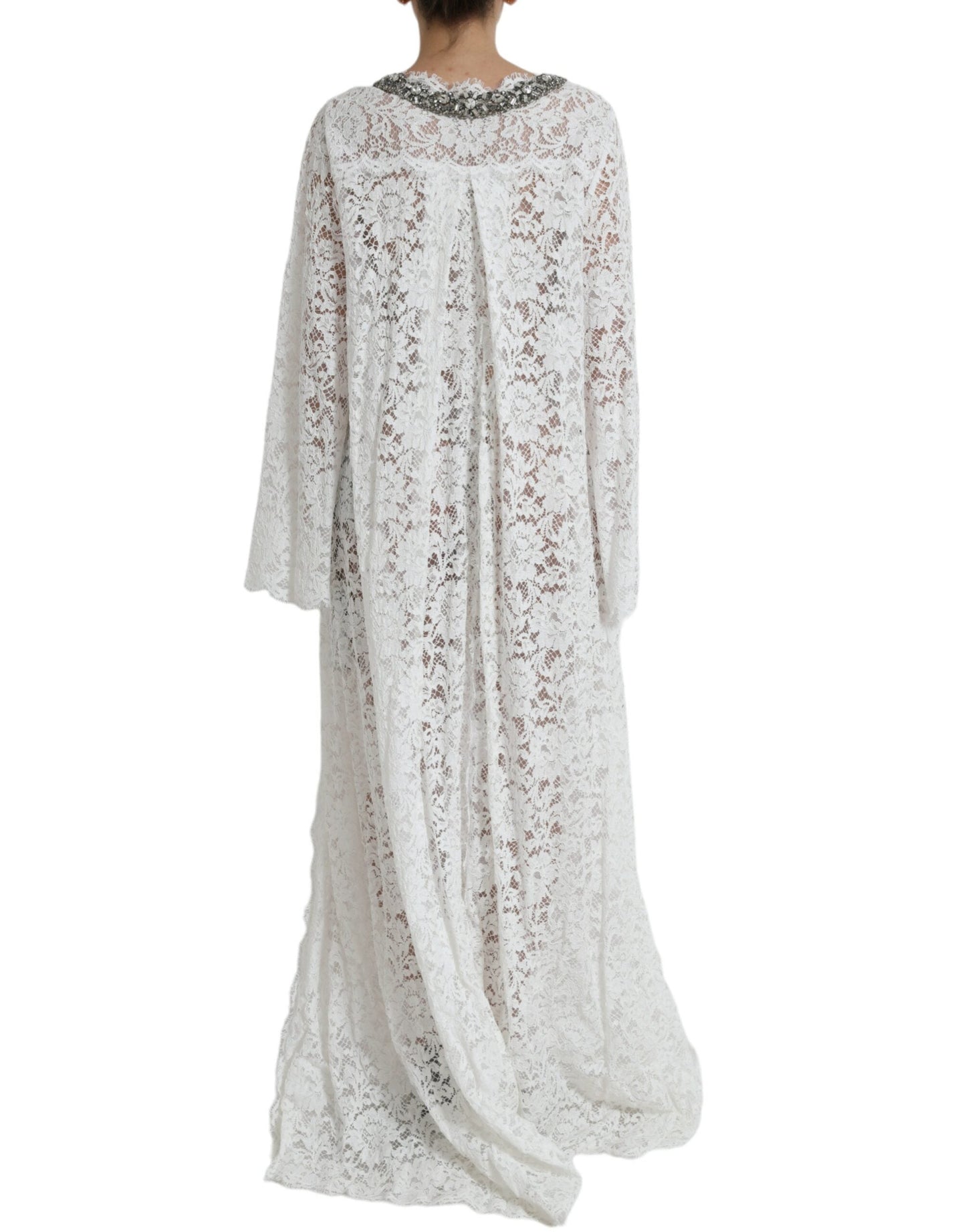 Dolce & Gabbana White Lace Crystal Embellished Shift Women's Dress