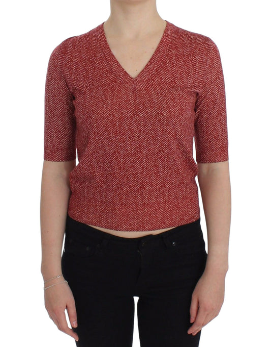 Dolce & Gabbana Red Wool Tweed Short Sleeve Sweater Women's Pullover