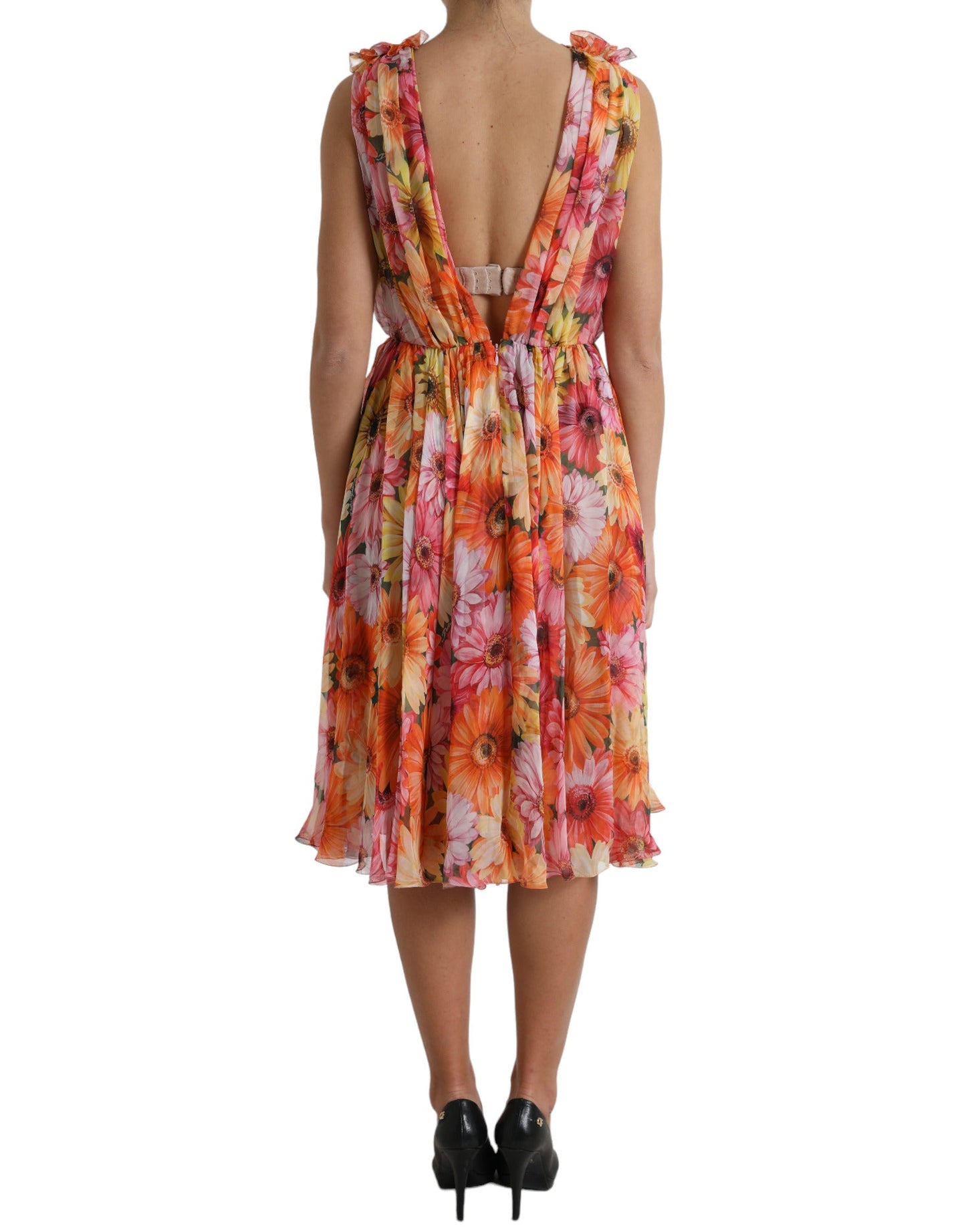 Dolce & Gabbana Multicolor Sunflower Print Silk Midi Women's Dress