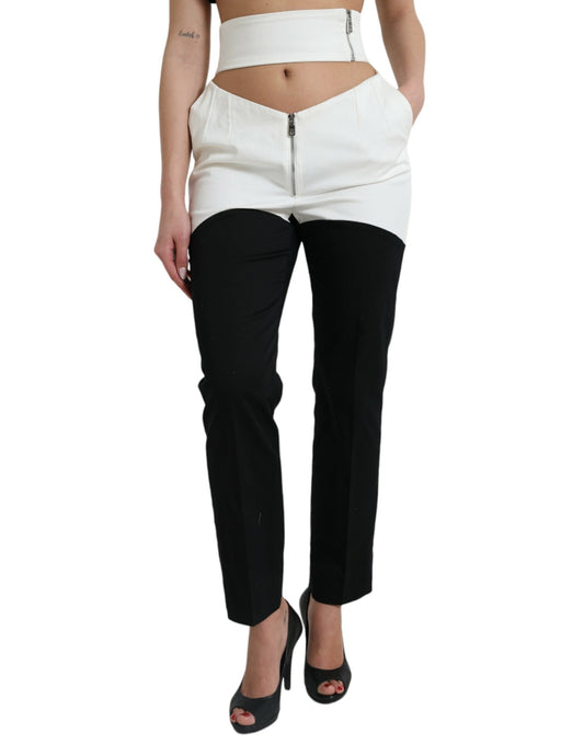 Dolce & Gabbana Black White Cotton Cut Out Waist Tapered Women's Pants