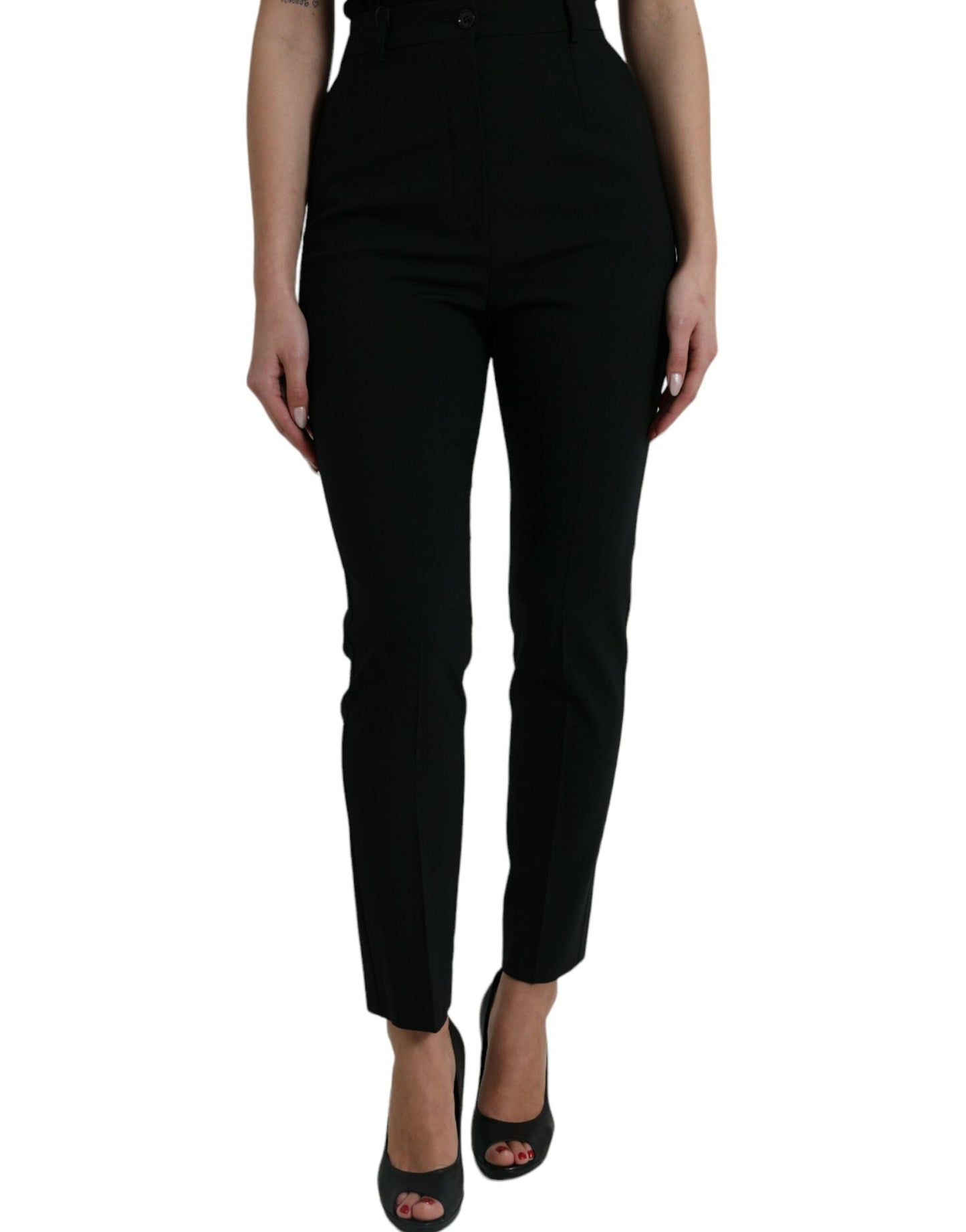 Dolce & Gabbana Black Wool High Waist Tapered Women's Pants