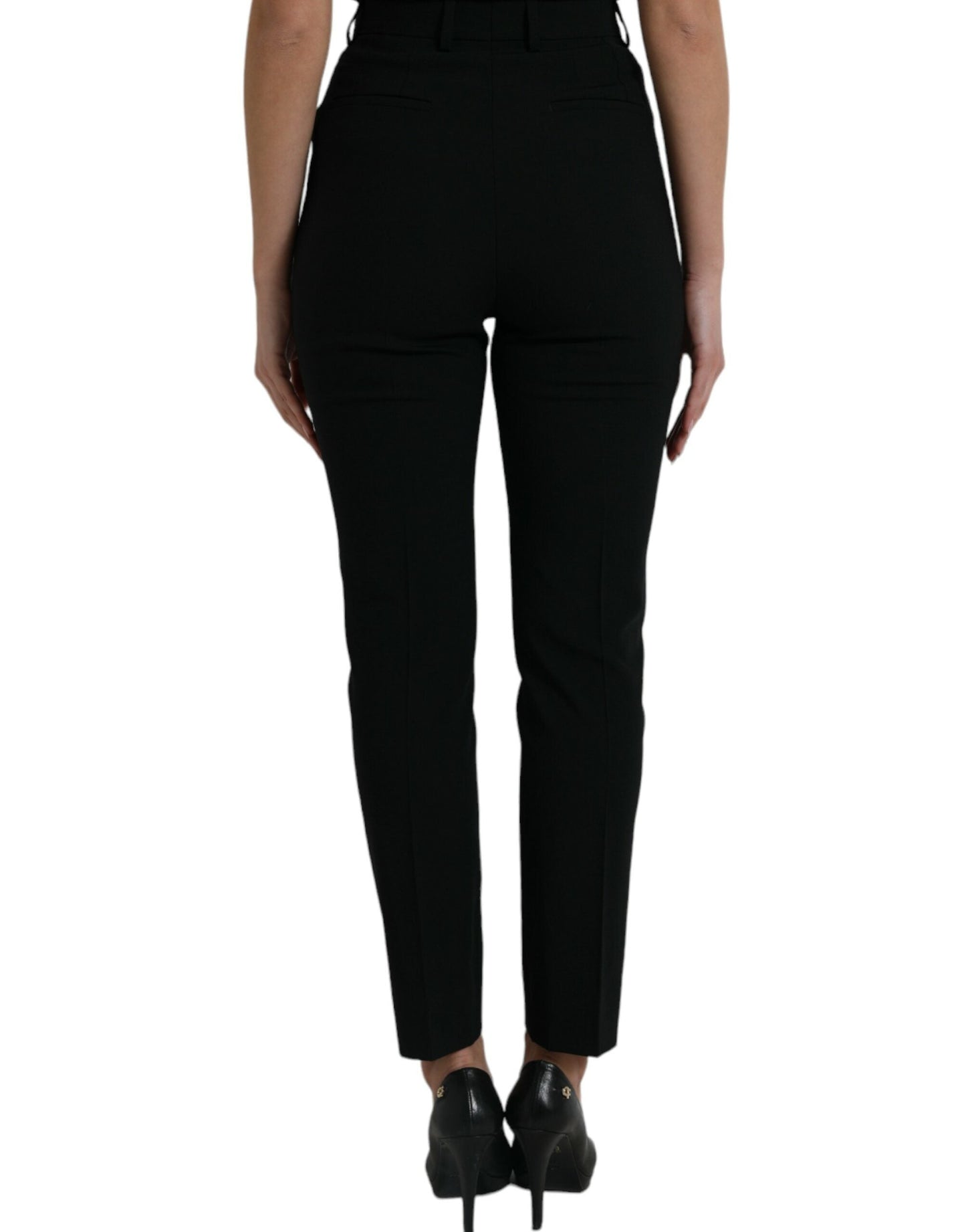 Dolce & Gabbana Black Wool High Waist Tapered Women's Pants