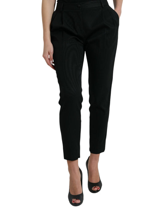 Dolce & Gabbana Black Wool High Waist Cropped Tapered Women's Pants