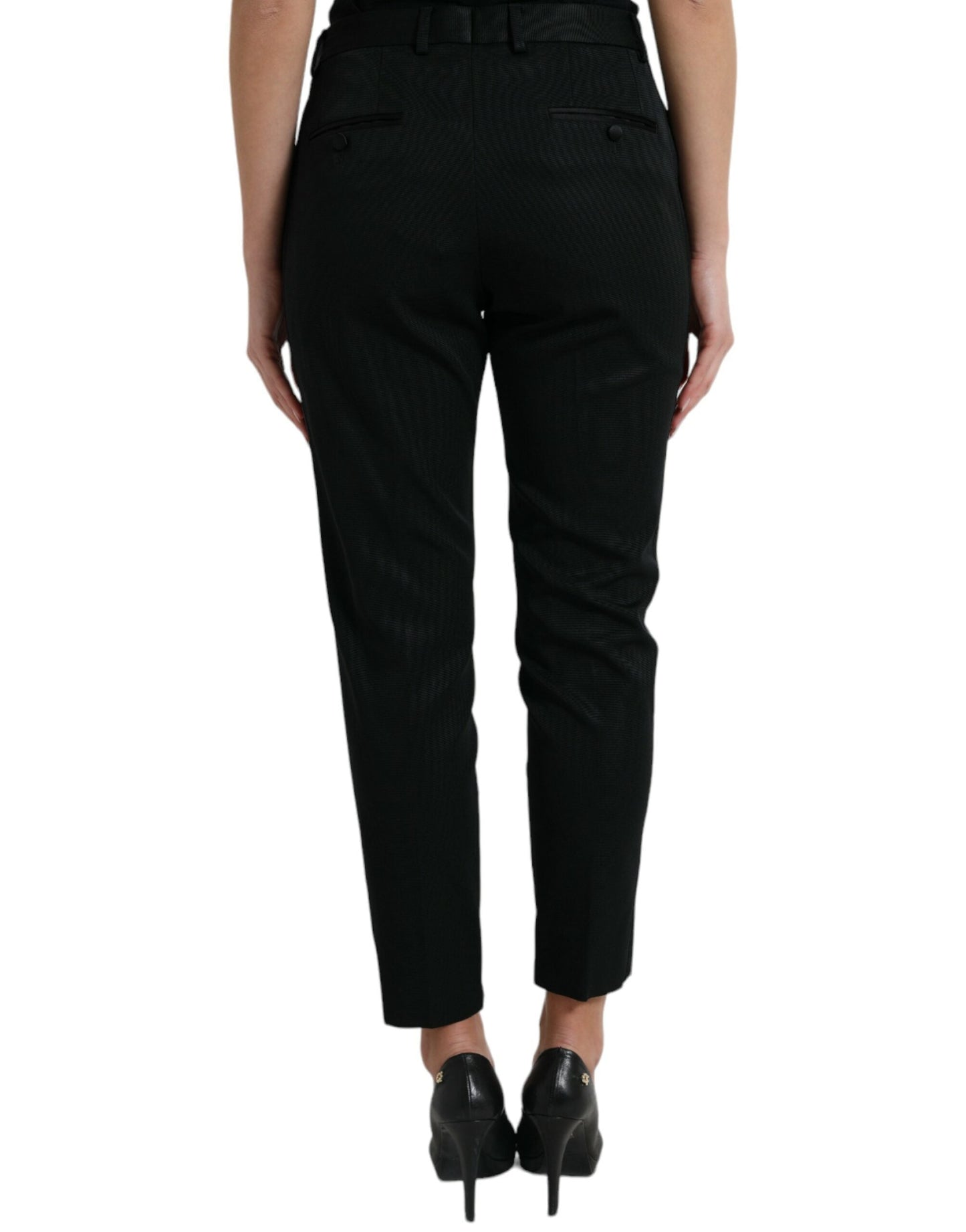 Dolce & Gabbana Black Wool High Waist Cropped Tapered Women's Pants