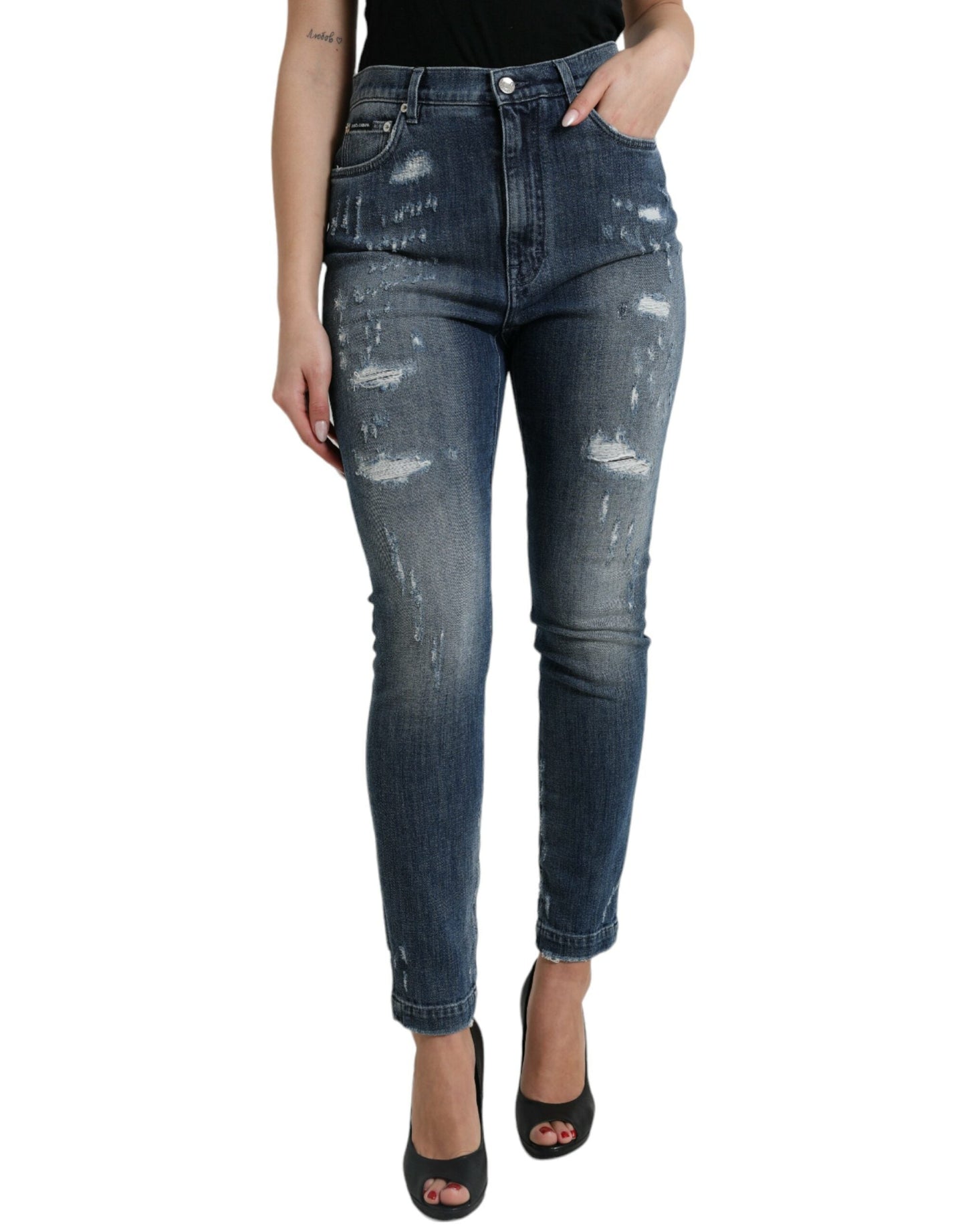 Dolce & Gabbana Dark Blue Distressed GRACE Skinny Denim Women's Jeans