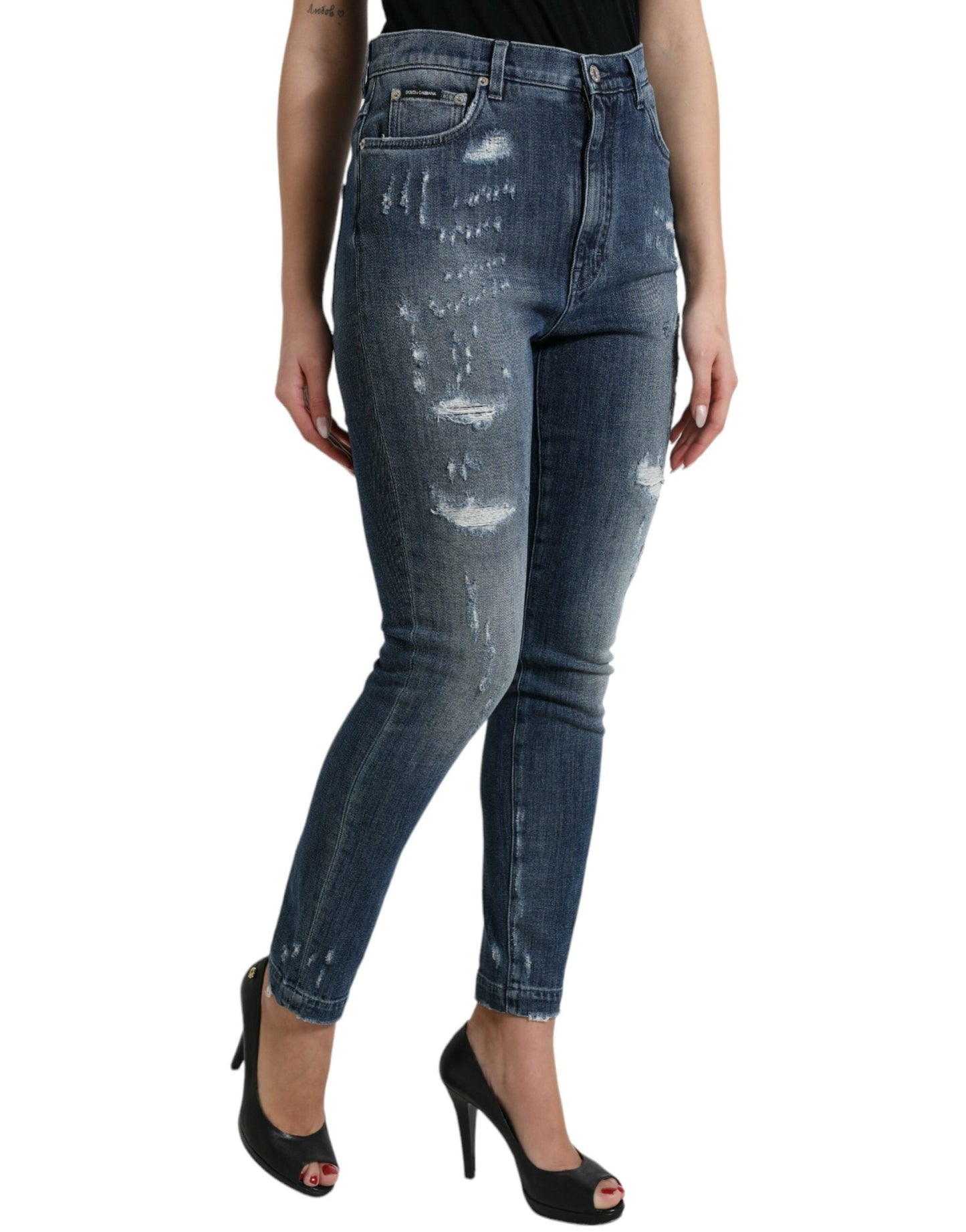 Dolce & Gabbana Dark Blue Distressed GRACE Skinny Denim Women's Jeans