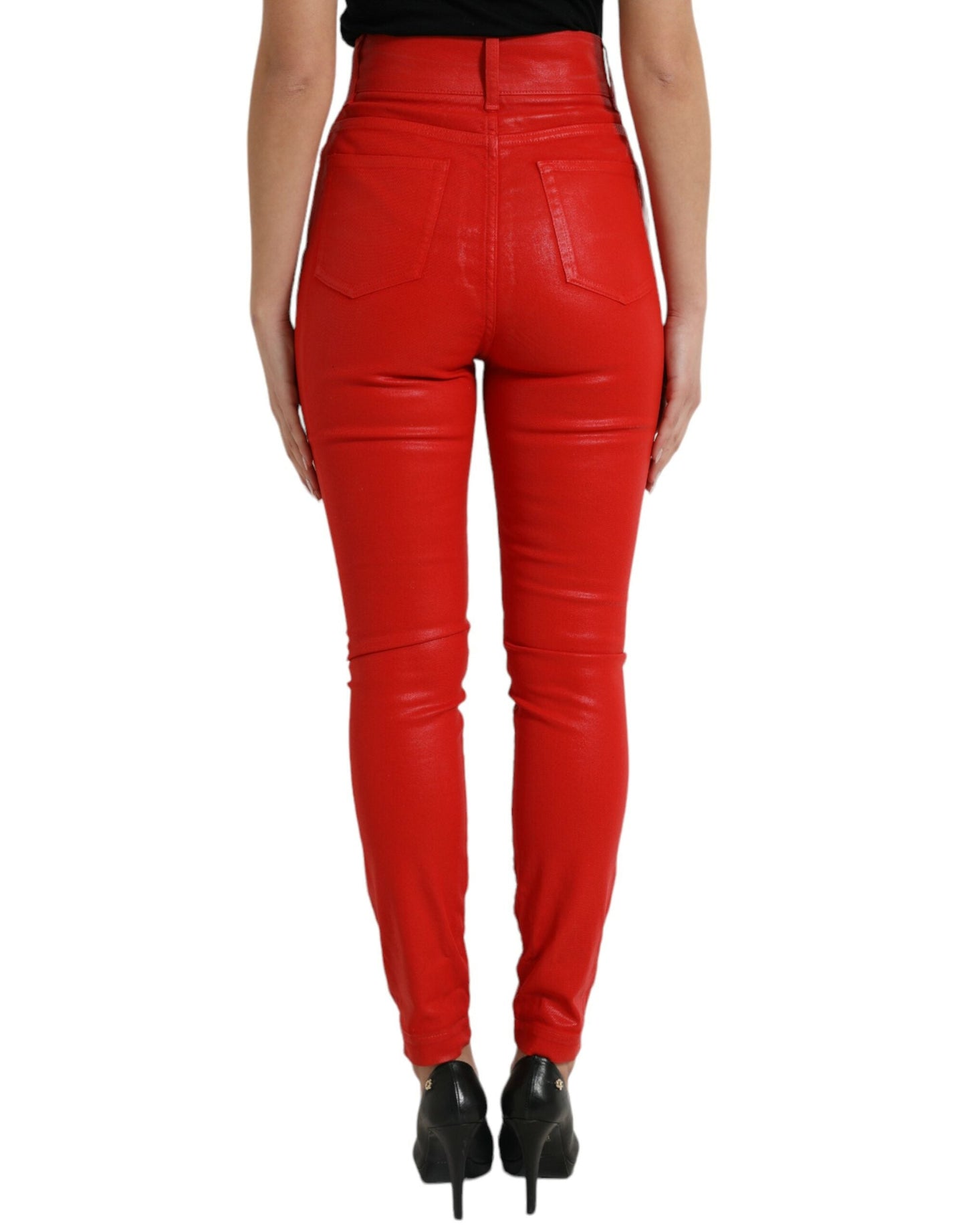 Dolce & Gabbana Red Cotton High Waist Skinny Denim Women's Jeans