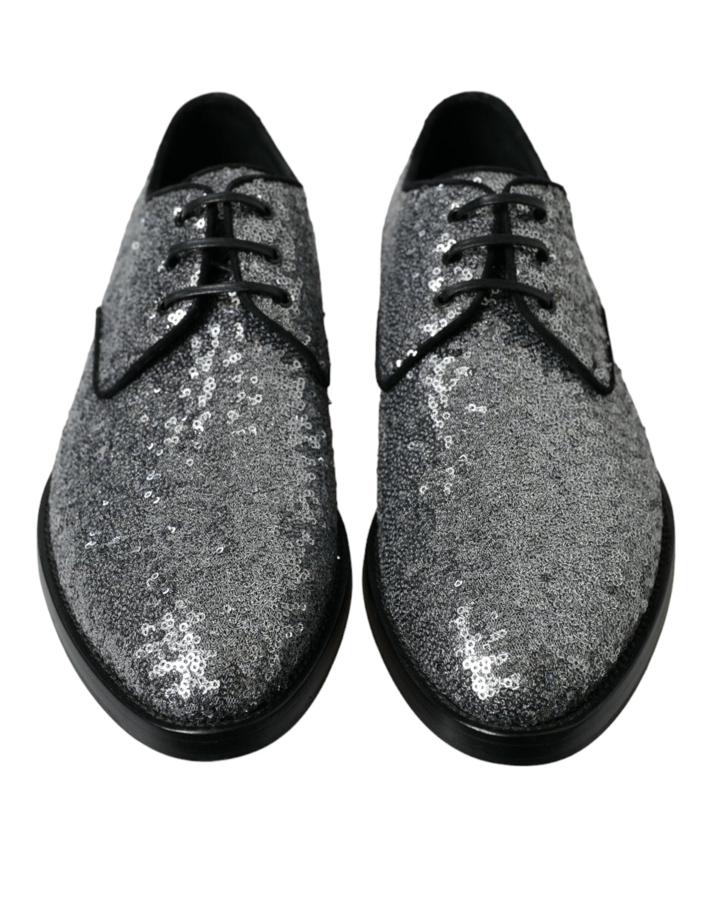 Dolce & Gabbana Silver Sequined Lace Up Men Derby Dress Men's Shoes