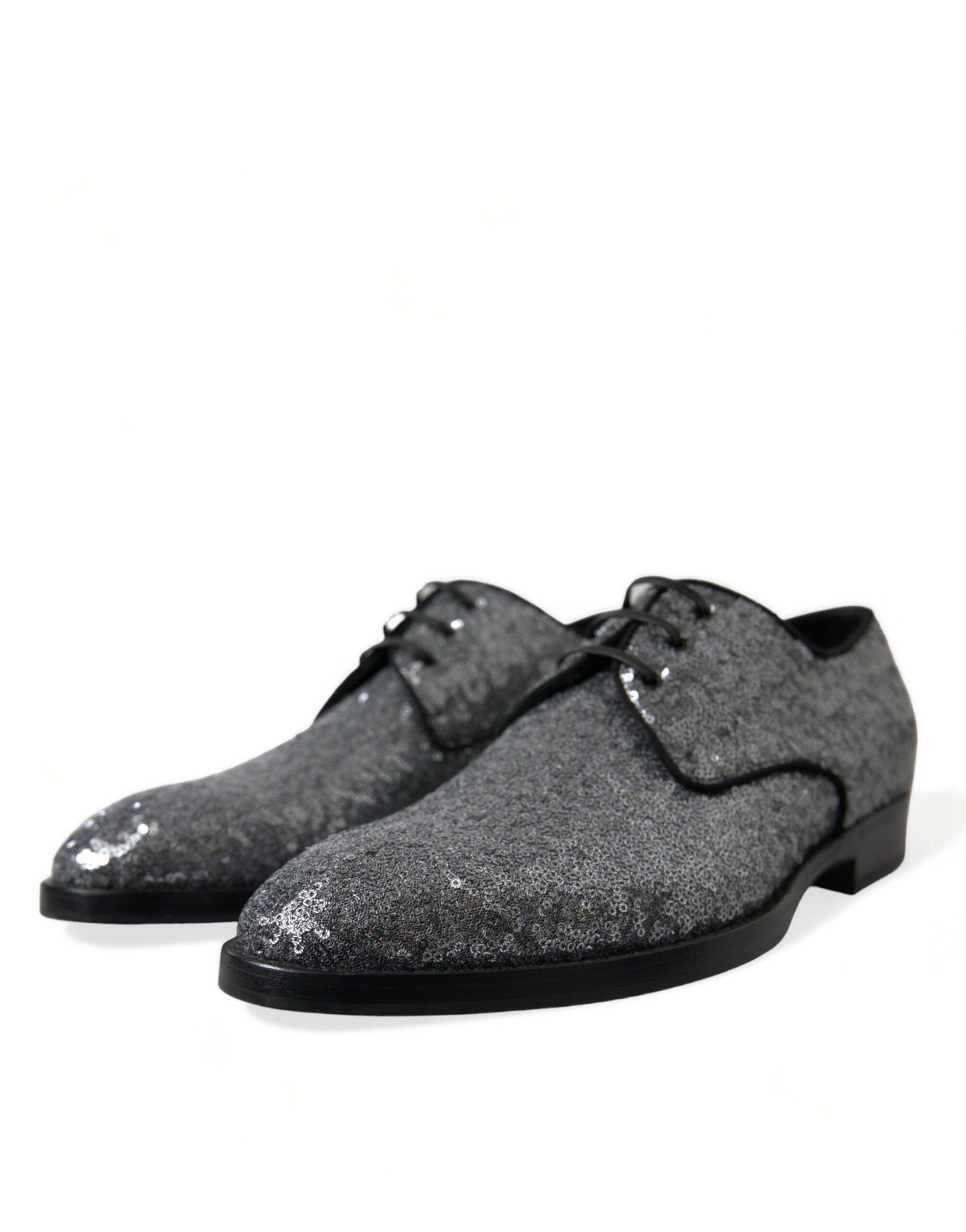 Dolce & Gabbana Silver Sequined Lace Up Men Derby Dress Men's Shoes