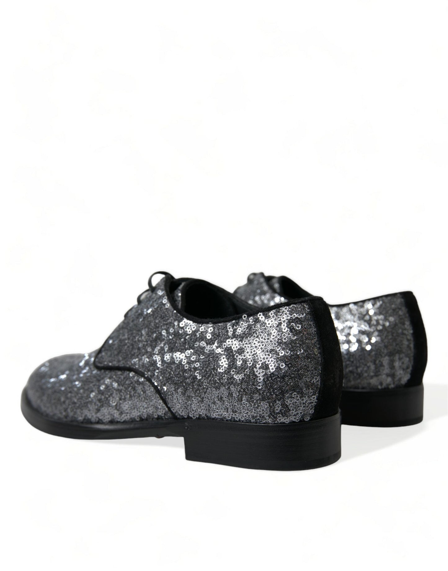 Dolce & Gabbana Silver Sequined Lace Up Men Derby Dress Men's Shoes