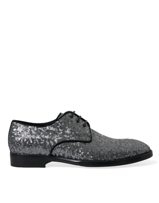 Dolce & Gabbana Silver Sequined Lace Up Men Derby Dress Men's Shoes