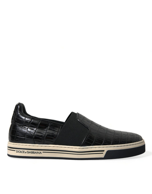 Dolce & Gabbana Black Croc Exotic Leather Sneakers Men's Shoes