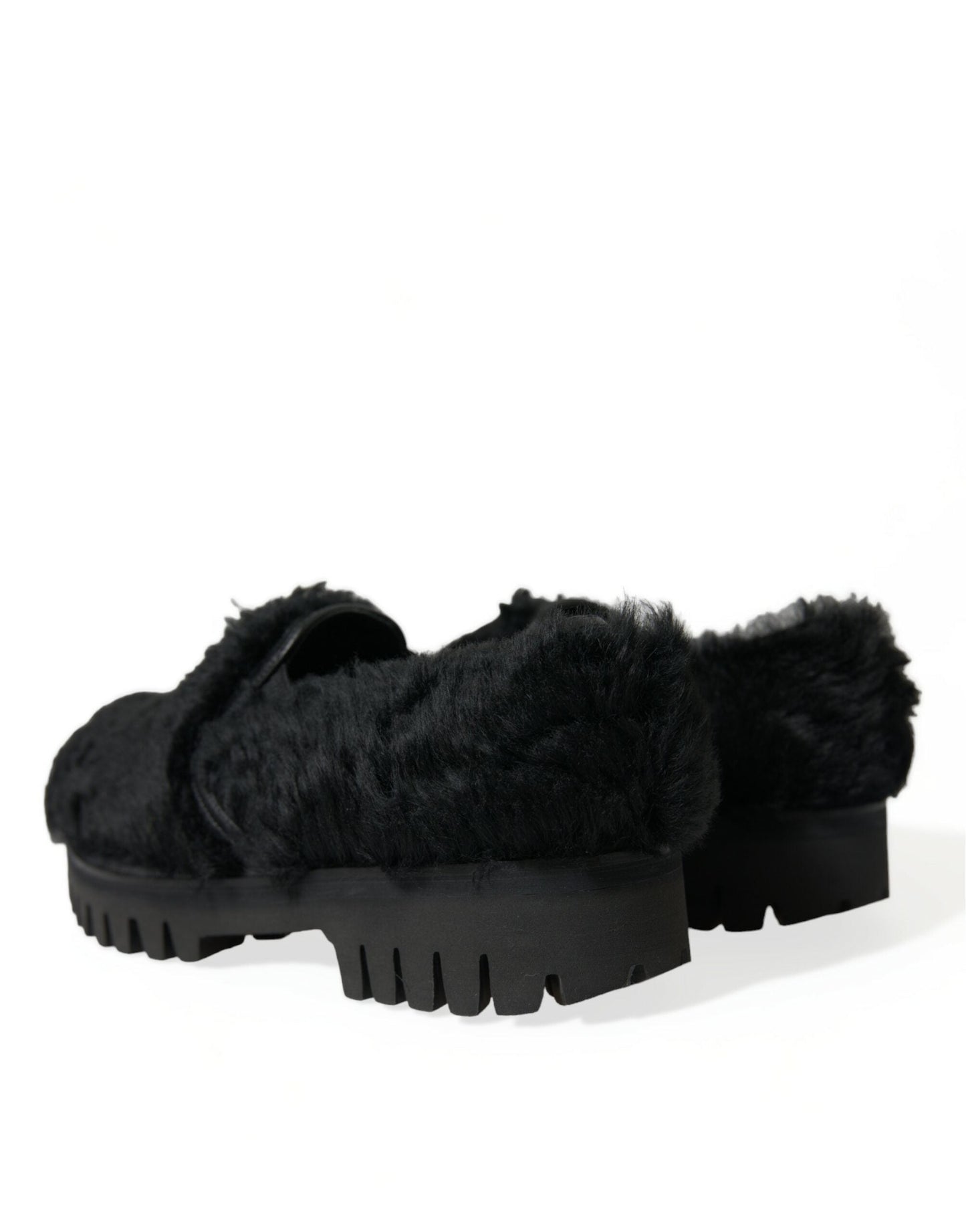Dolce & Gabbana Black Fur Leather Slippers Dress Men's Shoes