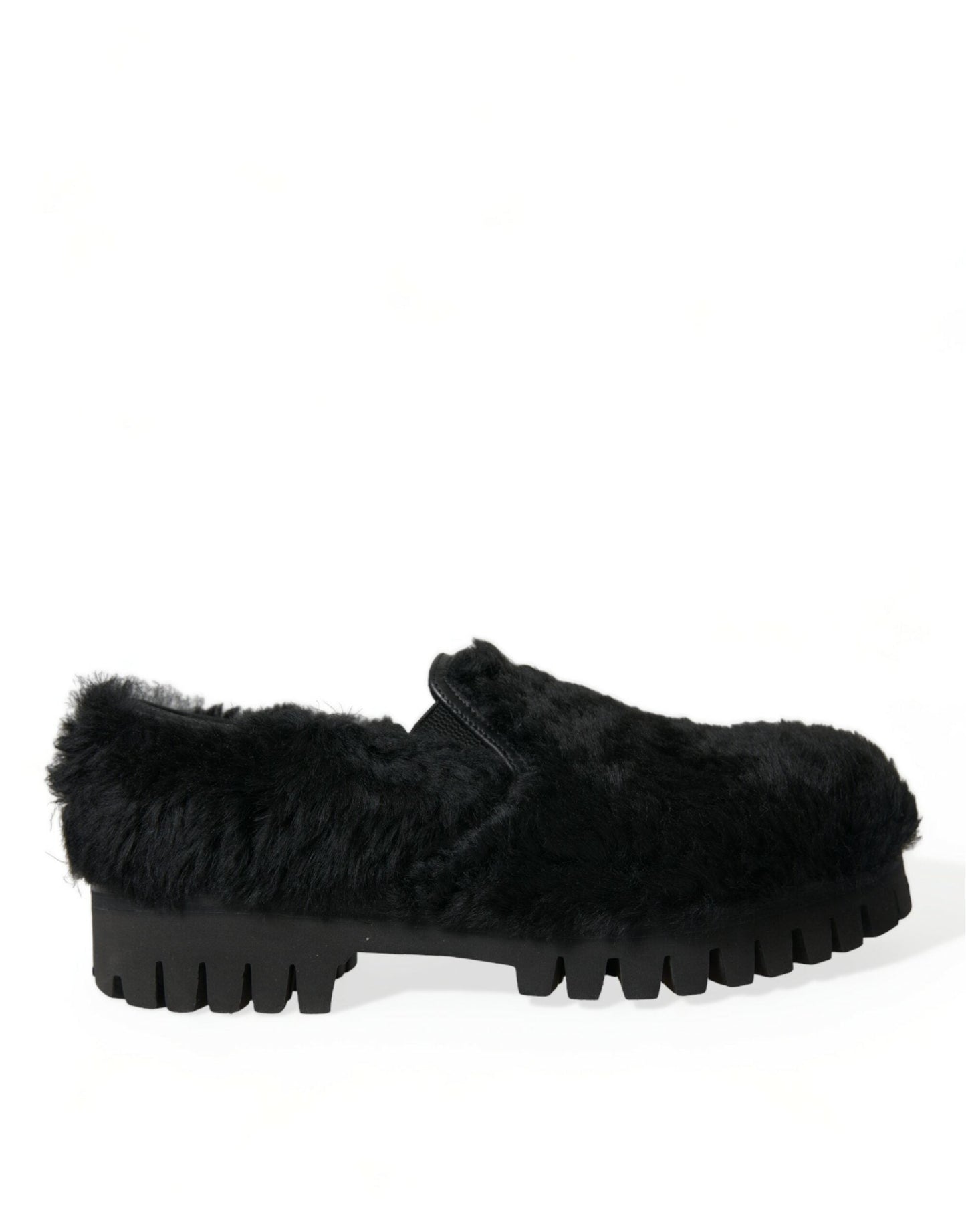 Dolce & Gabbana Black Fur Leather Slippers Dress Men's Shoes