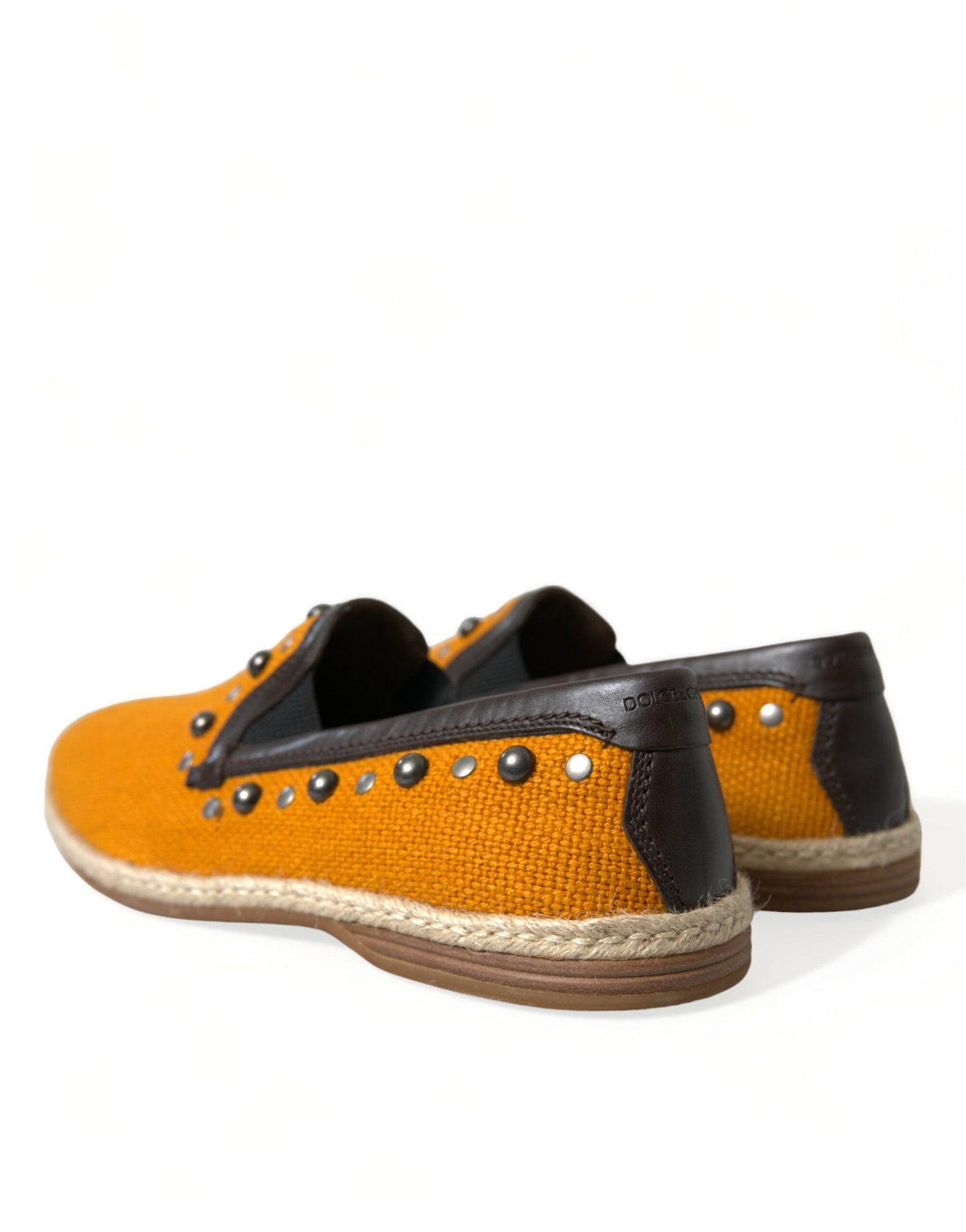 Dolce & Gabbana Orange Linen Leather Studded Loafers Men's Shoes