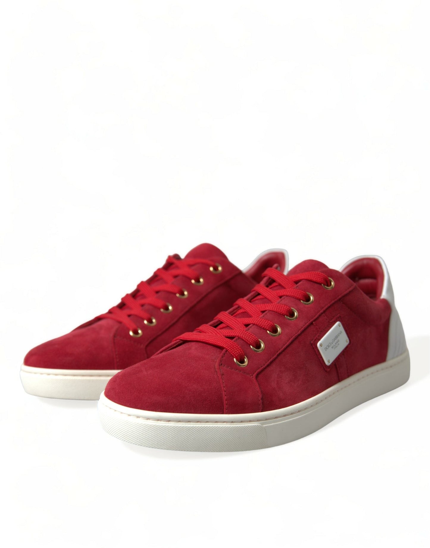 Dolce & Gabbana Red Suede Leather Men Low Top Sneakers Men's Shoes