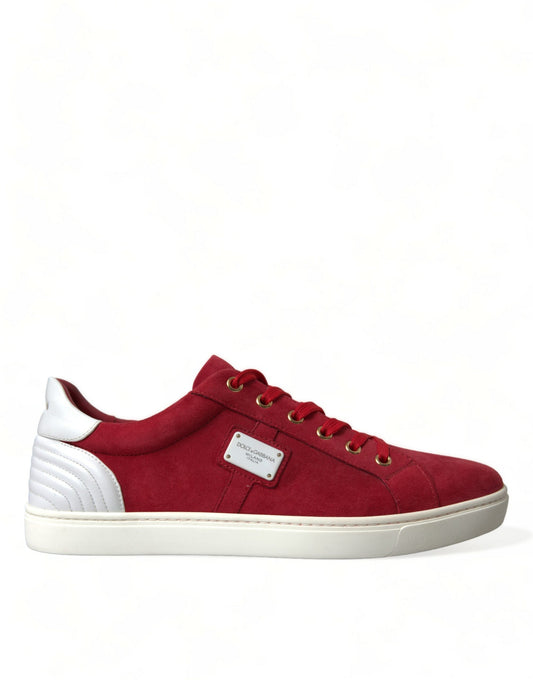 Dolce & Gabbana Red Suede Leather Men Low Top Sneakers Men's Shoes