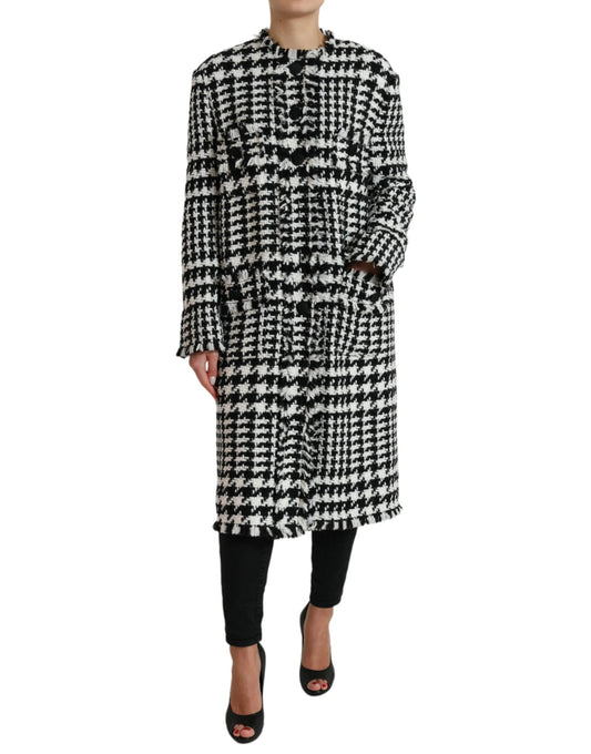 Dolce & Gabbana Black White Houndstooth Trench Coat Women's Jacket