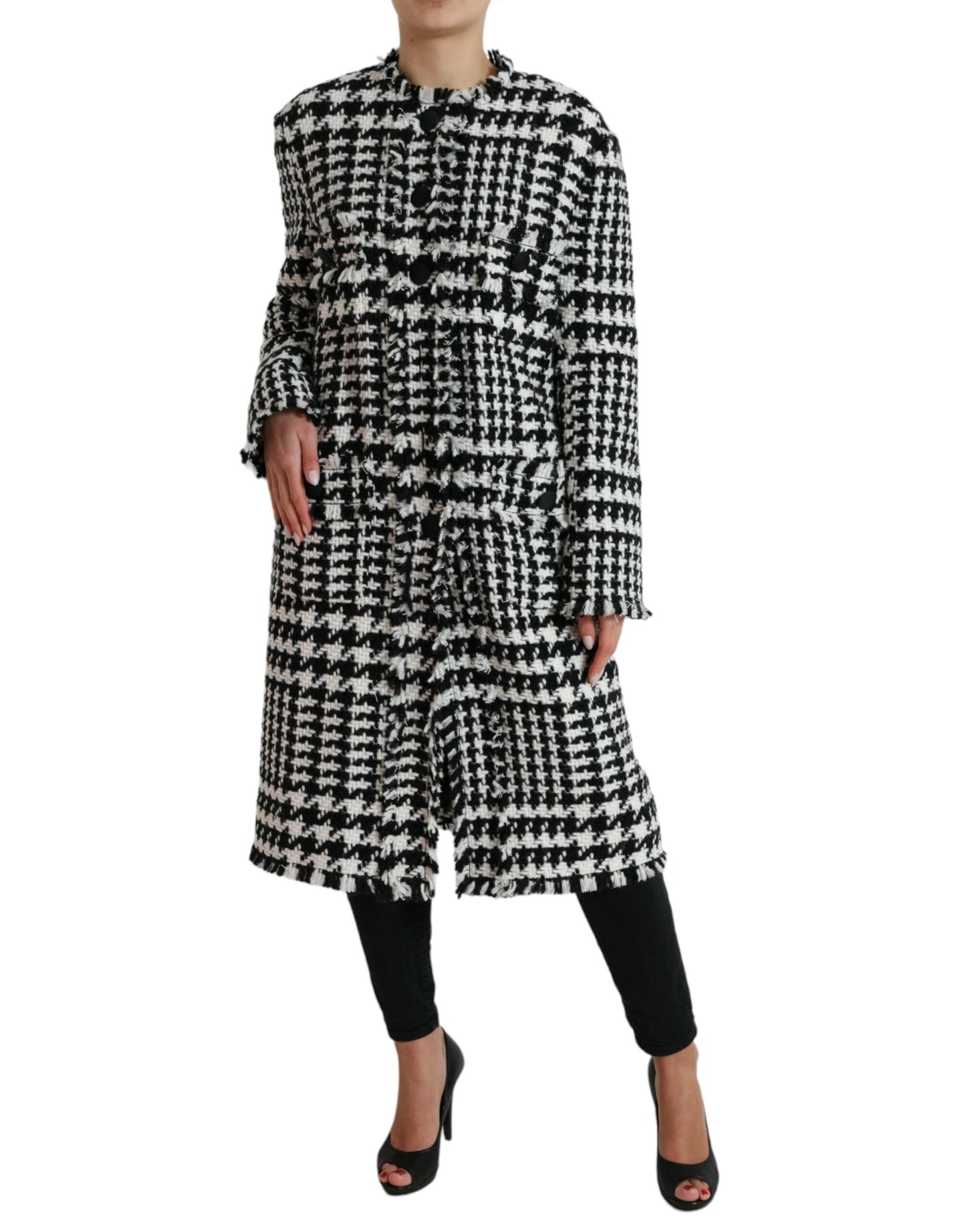 Dolce & Gabbana Black White Houndstooth Trench Coat Women's Jacket