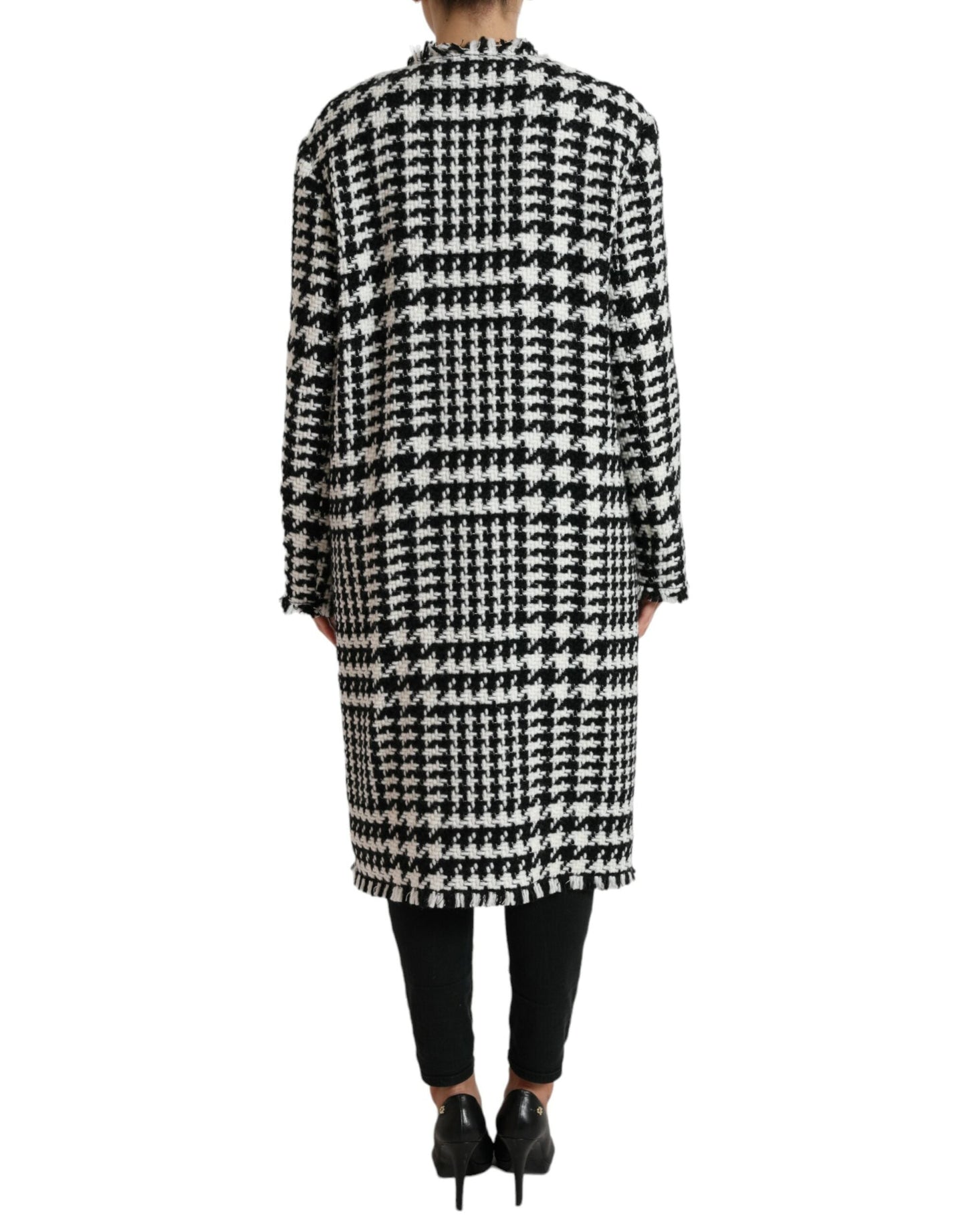 Dolce & Gabbana Black White Houndstooth Trench Coat Women's Jacket