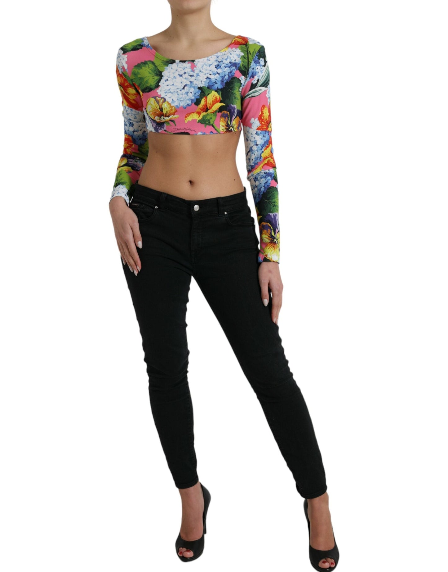 Dolce & Gabbana Multicolor Floral Long Sleeves Cropped Women's Top